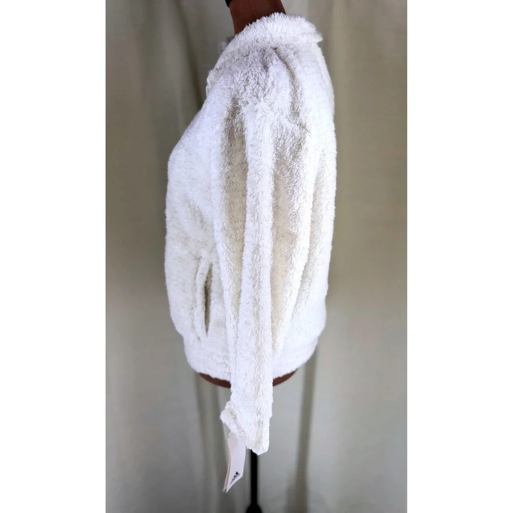 Adidas Sherpa Quarter Zip Girls XL‎ 18 Cream Sparkle NWT Fleece Cozy Neutral